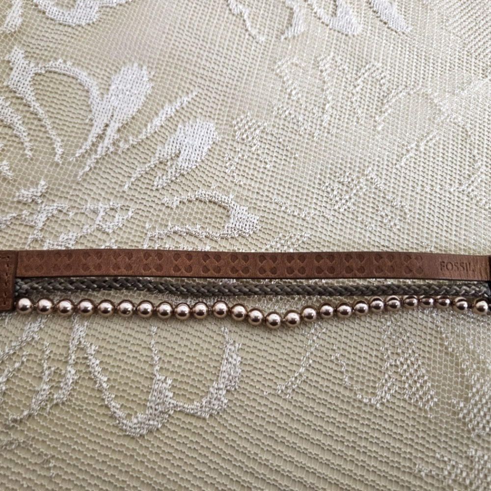 Vintage Fossil Leather, Pearl and Braided Cord Bracelet - Picture 5 of 5
